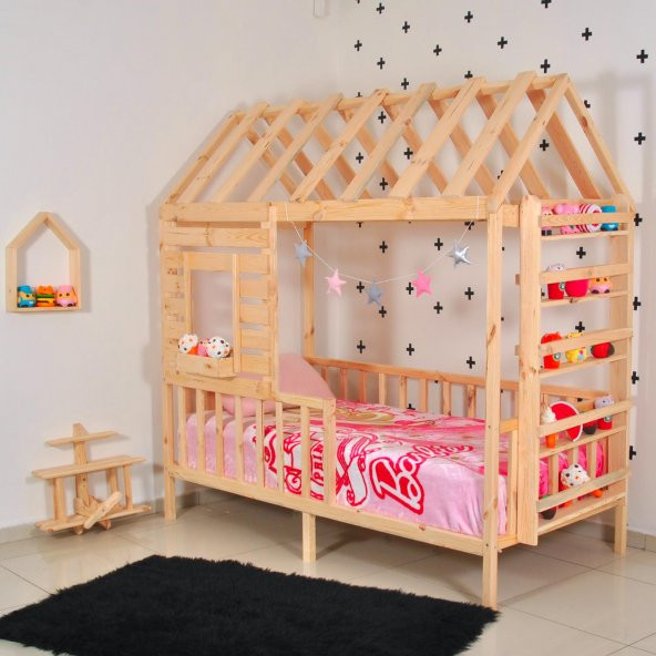 Markaawm Montessori Çocuk Yatak Raf Çam 90X190 Karyola Menekşe ürün görseli 1