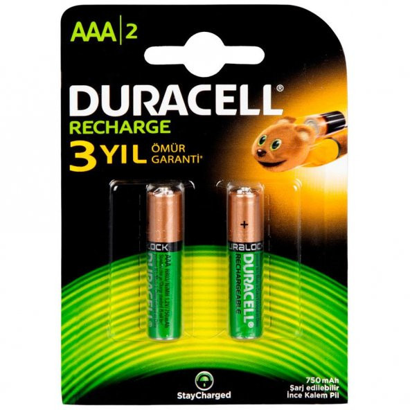 DURACELL SARJLI INCE KALEM PIL  (AAA) 750 mAh 2 LI ürün görseli 1