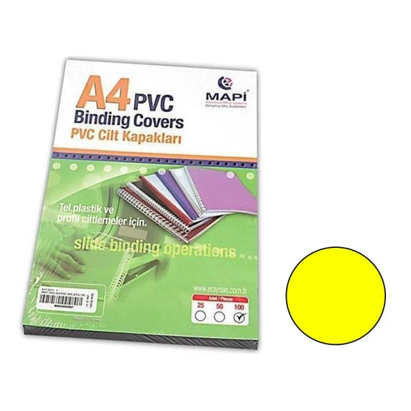 MAPI CILT KAPAGI PVC A4 160MIC SARI 100 LU ürün görseli 1