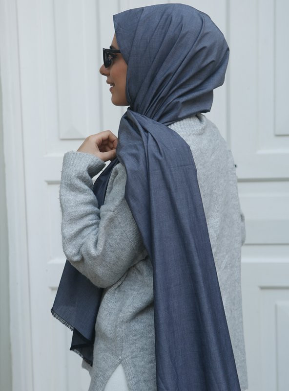 Denim Şal - Lacivert - Resim 3