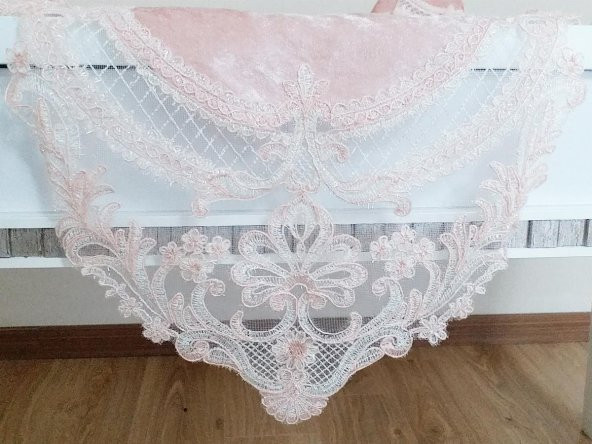 Fransız Güpürlü Orkide Kadife Salon Takımı 5 Parça Pudra ürün görseli 1