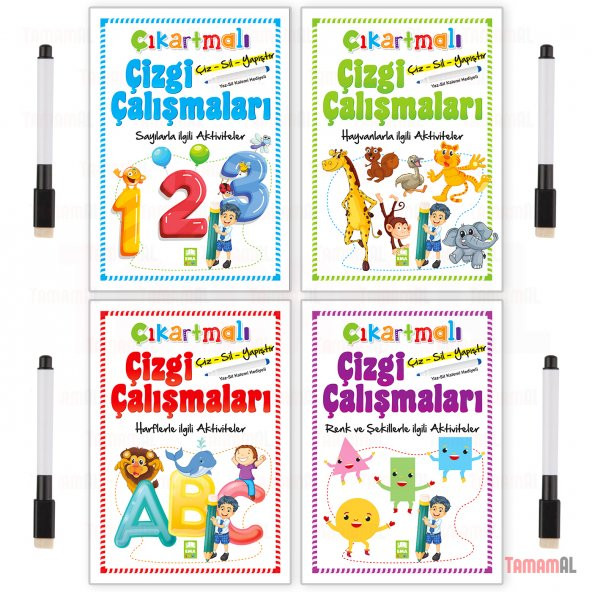 ÇIKARTMALI ÇİZGİ ÇALIŞMALARIM ÇİZ SİL YAPIŞTIR SAYILAR HARFLER ürün görseli 1
