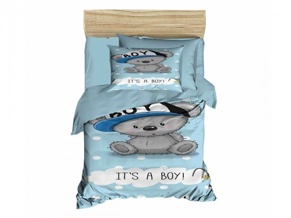 Dijital Baskılı 3d Bebek Nevresim Takımı Bear Boy Su Yeşili ürün görseli 1
