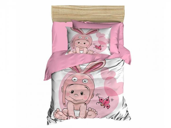 Dijital Baskılı 3d Bebek Nevresim Takımı Rabbit Baby Pembe ürün görseli 1