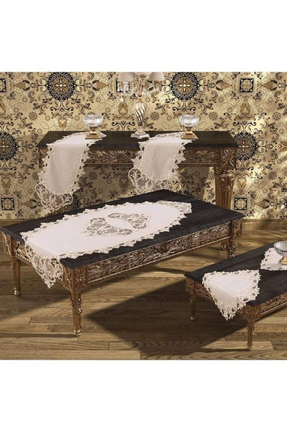 Diamond Salon Takımı 5 Parça Krem - Resim 3