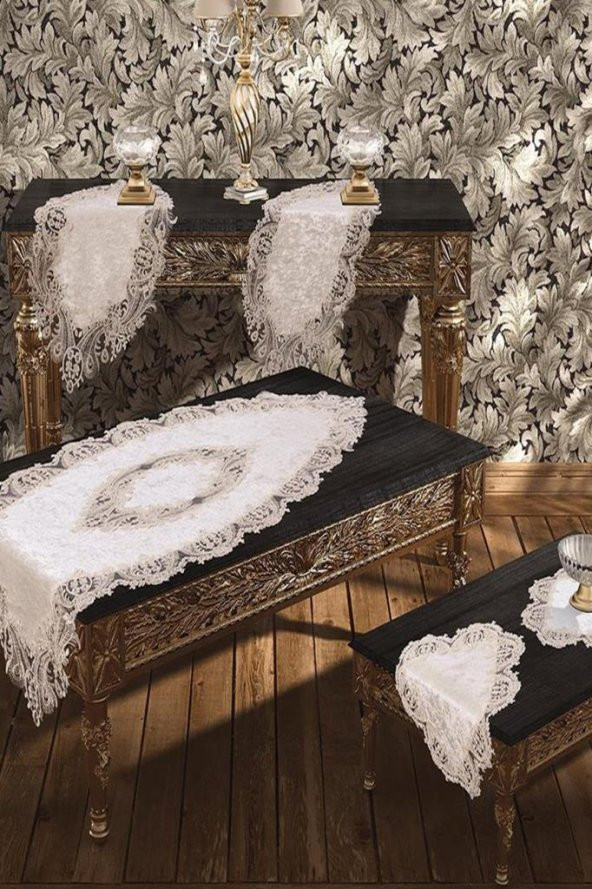 Elegance Salon Takımı 5 Parça Krem - Resim 2