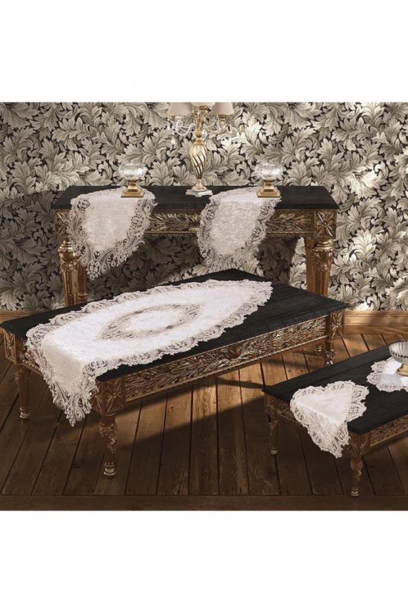 Elegance Salon Takımı 5 Parça Krem - Resim 3