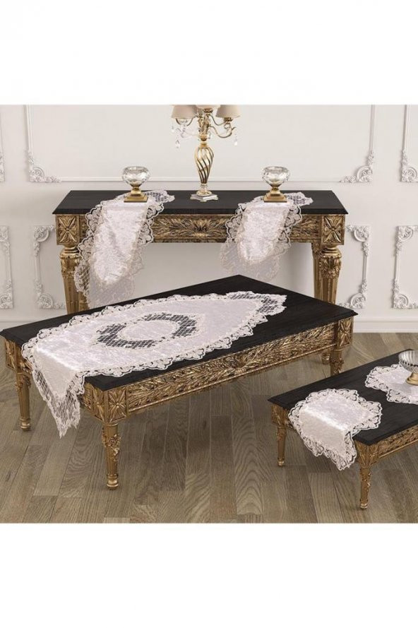 Pırlanta Salon Takımı 5 Parça Krem - Resim 3