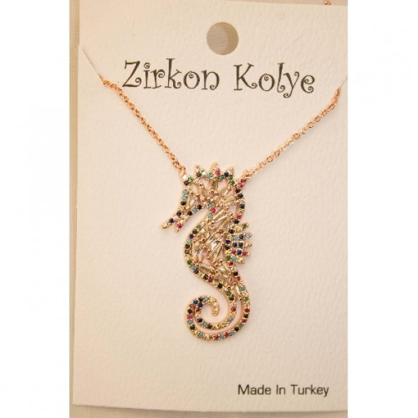 Deniz Atı Figürlü Zirkon Taşlı Kolye - Resim 2