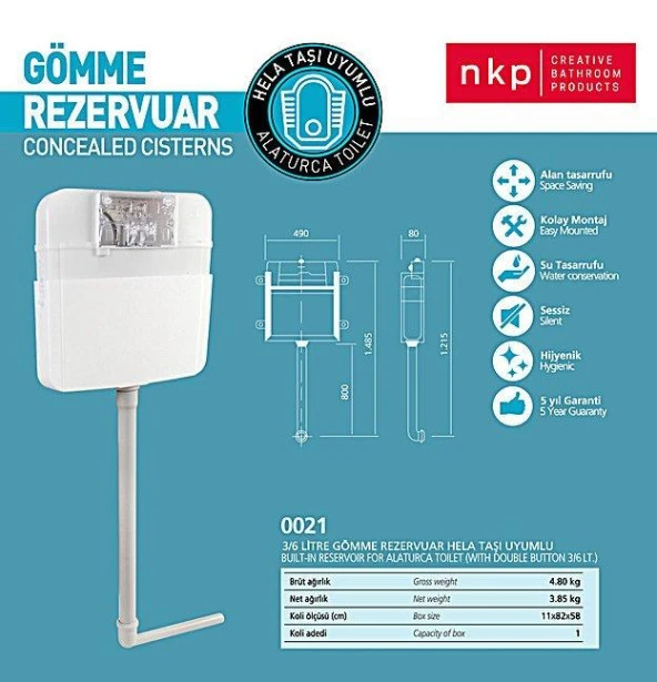 Nkp Çift Kademeli Gömme Rezervuar (Hela Taşı Uyumlu) BUTON DAHİL ürün görseli 1
