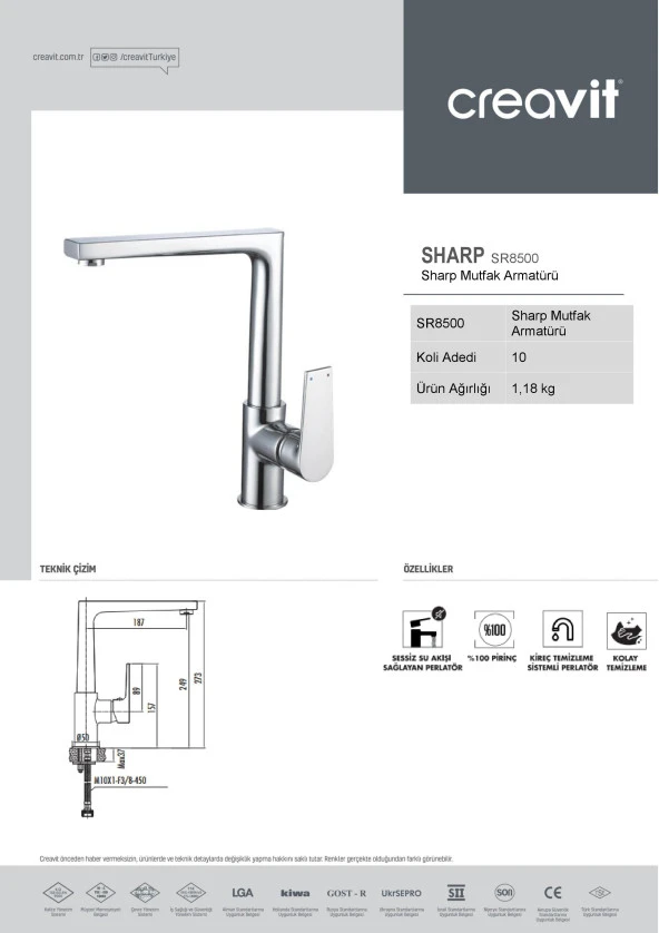 Creavit Sr8500 Sharp Lüx Evye Mutfak Bataryası Krom - Resim 3