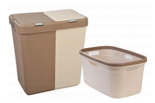 Motek 80 Litre Kirli Çamaşır Sepeti Çamaşır Selesi 2'li Set Kahve ürün görseli 1