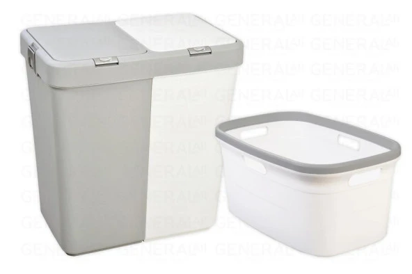 Motek 80 Litre Kirli Çamaşır Sepeti Çamaşır Selesi 2'li Set Beyaz ürün görseli 1