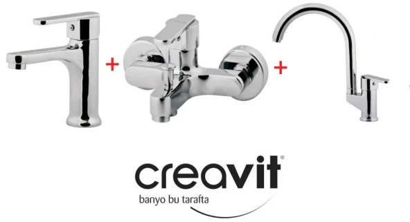 CREAVİT VEGA LAVABO+EVYE+BANYO BATARYA SETİ VG1840+VG2840+VG8640 5 YIL GARANTİ ürün görseli 1