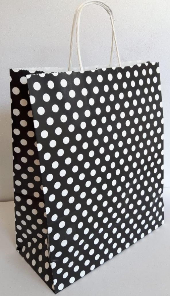 KRAFT KAĞIT ÇANTA SİYAH PUANLI 25CM X 30CM - 1 ADET ürün görseli 1