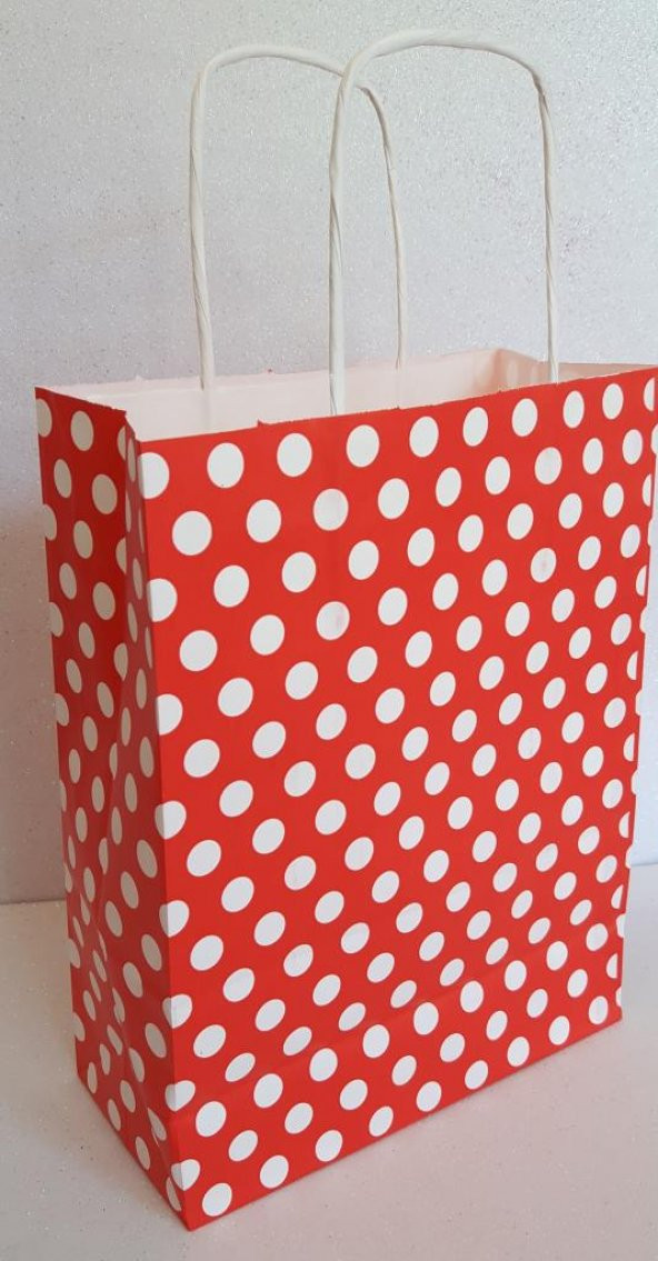 KRAFT KAĞIT ÇANTA KIRMIZI PUANLI 18CM X 24CM - 1 ADET ürün görseli 1
