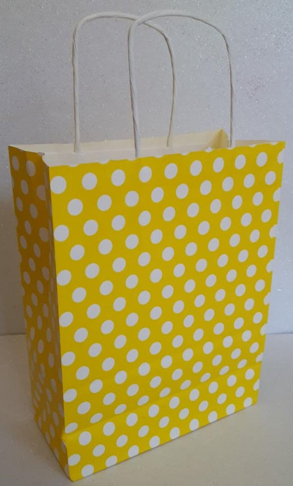 KRAFT KAĞIT ÇANTA SARI PUANLI 18CM X 24CM - 1 ADET ürün görseli 1