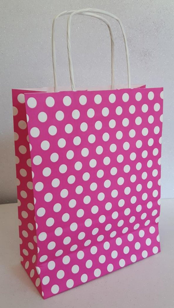 KRAFT KAĞIT ÇANTA FUŞYA PUANLI 18CM X 24CM - 1 ADET ürün görseli 1