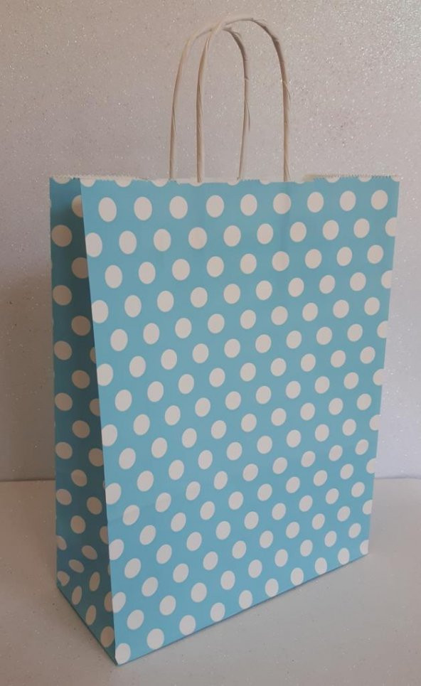 KRAFT KAĞIT ÇANTA MAVİ PUANLI 18CM X 24CM - 1 ADET ürün görseli 1