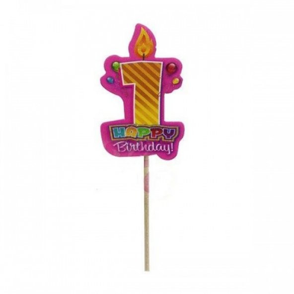 1 YAŞ HAPPY BİRTHDAY MUMLU PEMBE KÜRDAN 20Lİ ürün görseli 1