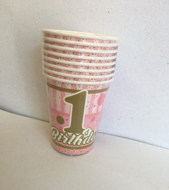 BARDAK 1 BİRTHDAY PEMBE 8Lİ ürün görseli 1