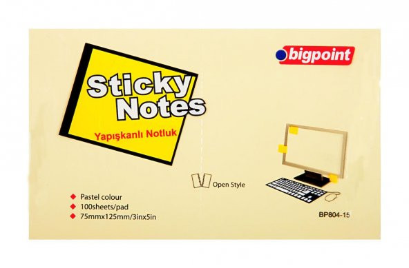 BIGPOINT YAPISKANLI KAGIT 75x125 SARI 1 LI (804) ürün görseli 1