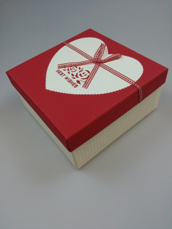 KUTU KIRMIZI KREM BEST WİSHES 17CM X 17CM X 8CM ürün görseli 1