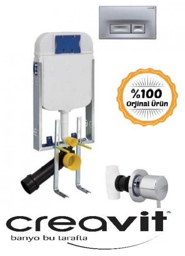 CREAVİT GÖMME REZERVUAR GR5001 + MAT BUTON + AC50L STOP VALF 3 LÜ SET ürün görseli 1