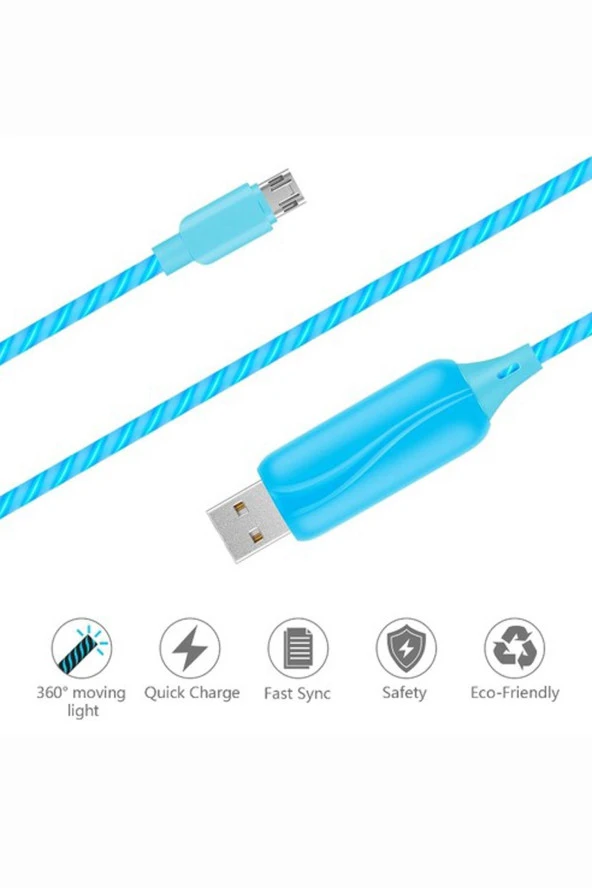 Doppler S-Cable Micro USB Işıklı Mavi Şarj Kablosu ürün görseli 1