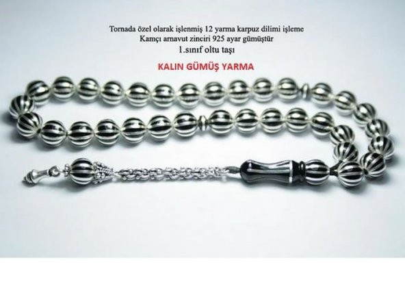 1 Sınıf Kalın 12 Yarma Gümüş El İşçiliği Erzurum Oltu Taşı Tesbih ürün görseli 1