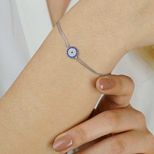 925 Ayar Gümüş Zirkon Taşlı Nazar Boncuk Model Bileklik ürün görseli 1