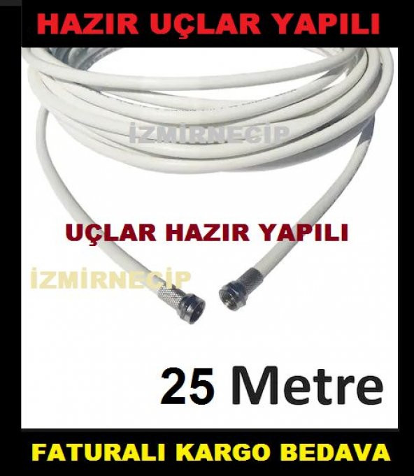 Anten Kablosu 25 MT HAZIR UÇ YAPILI TAK ÇALIŞTIR UYDU CİHAZ LNB ürün görseli 1