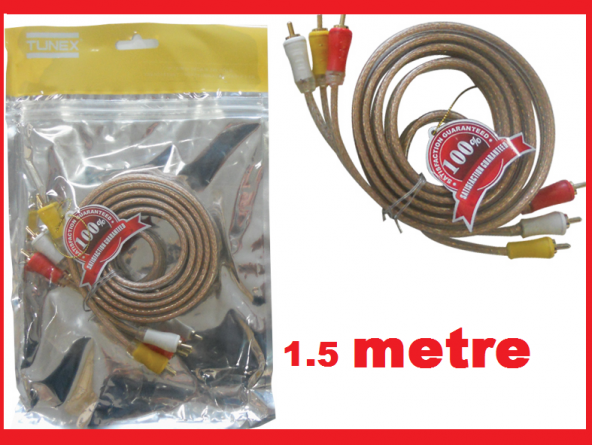 1.5 METRE 1,5mt 3 RCA SES GÖRÜNTÜ AUDİO VİDEO KABLO KALİTELİ ürün görseli 1