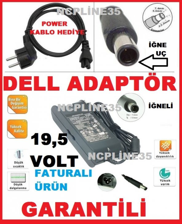 DELL uyumlu  Studio LAPTOP NOTEBOOK ADAPTÖRÜ 19.5 VOLT 4.62 AMPER GARANTİ ürün görseli 1