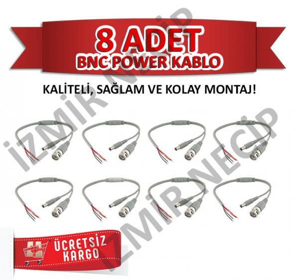 KAMERA KOLAY MONTAJ KABLOSU BNC-POWER JAKLI KABLO 8Lİ KALİTELİ ürün görseli 1
