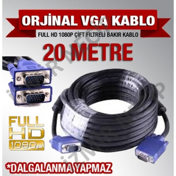 20 METRE VGA GÖRÜNTÜ KABLOSU KALİTELİ BAKIR KABLO ürün görseli 1