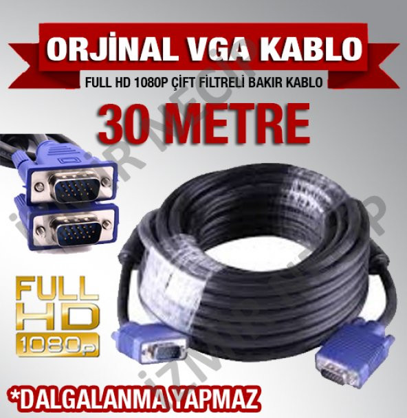 30 METRE MÖNİTÖR TV PROJEKSİYON GÖRÜNTÜ KABLOSU KALİTELİ A+ ürün görseli 1
