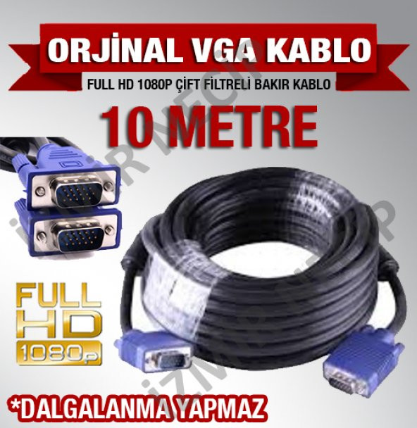 10 MT VGA KABLOSU OKULLA İÇİN PROJEKSİYON BİLGİSAYAR KABLOSU ürün görseli 1