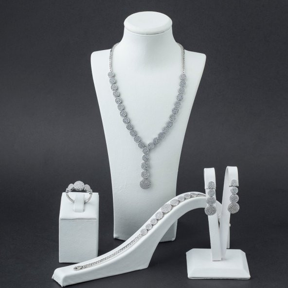 925 Ayar Gümüş Zirkon Taşlı Yuvarlak Model Set ürün görseli 1