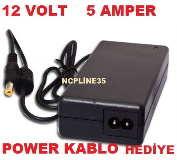 12 VOLT 5 AMPER KAMERA LED LET ADAPTÖRÜ ŞARJ CİHAZ+POWER KABLO ürün görseli 1