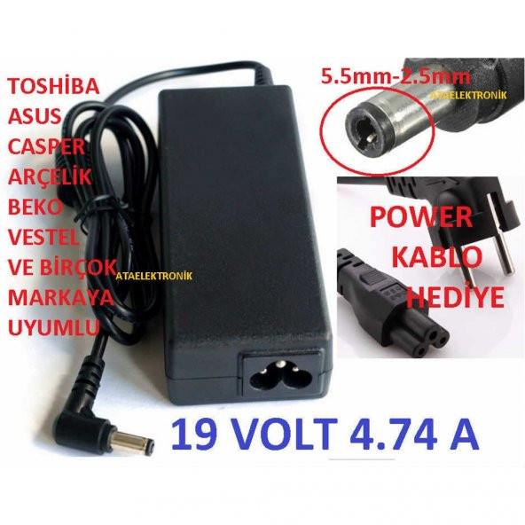 19 VOLT 4.74 AMPER-4,74 AMPER LAPTOP DİZÜSTÜ PC ADAPTÖRÜ ŞARJ ALE ürün görseli 1