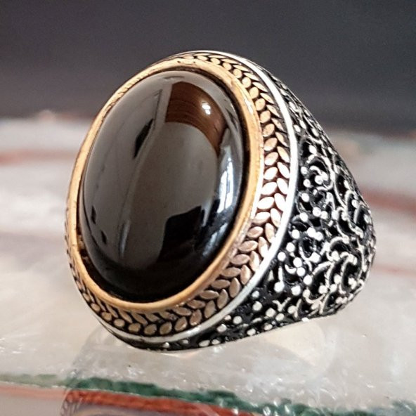925 Ayar Gümüş Oniks Taşlı Oval Erkek Yüzük ürün görseli 1