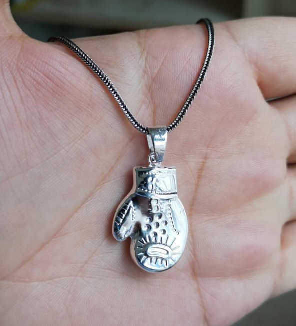 925 Ayar Gümüş  Boks Eldiveni Kolye - Resim 3