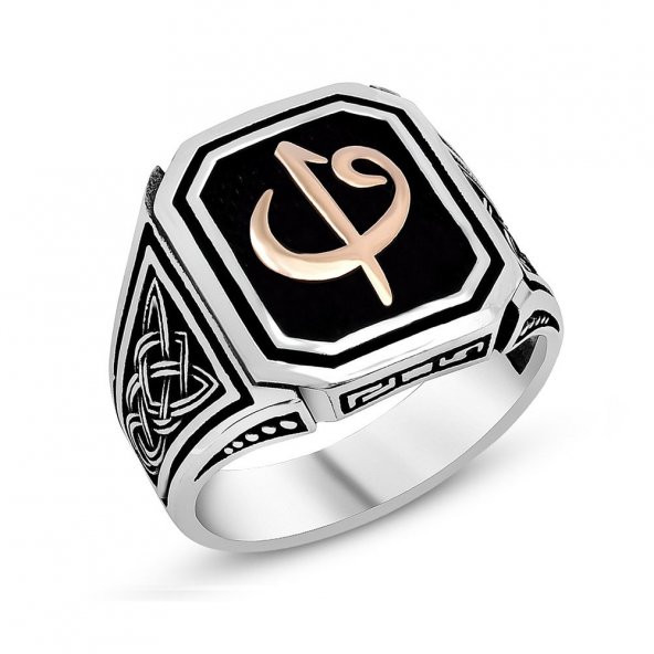 925 Ayar Gümüş Elif Vav Erkek Yüzük ürün görseli 1
