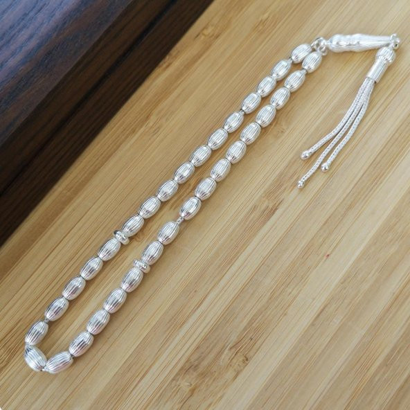 Arpa Kesim Çizgili Gümüş Tesbih Model 2 - Resim 3
