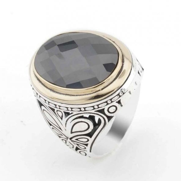 Siyah Zirkon Oval Taşlı Gümüş Erkek Yüzük ürün görseli 1