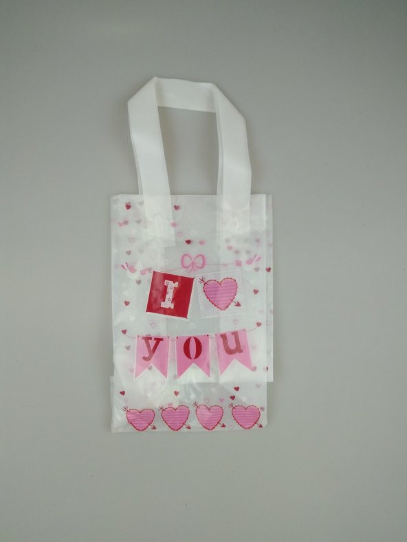 HEDİYE ÇANTASI İNCE PLASTİK I LOVE YOU 13CM X 21CM ürün görseli 1