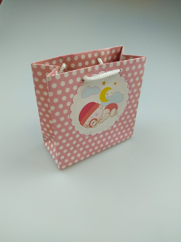 KARTON ÇANTA PEMBE BEBEKLİ 11CM X 11CM - 1 ADET ürün görseli 1