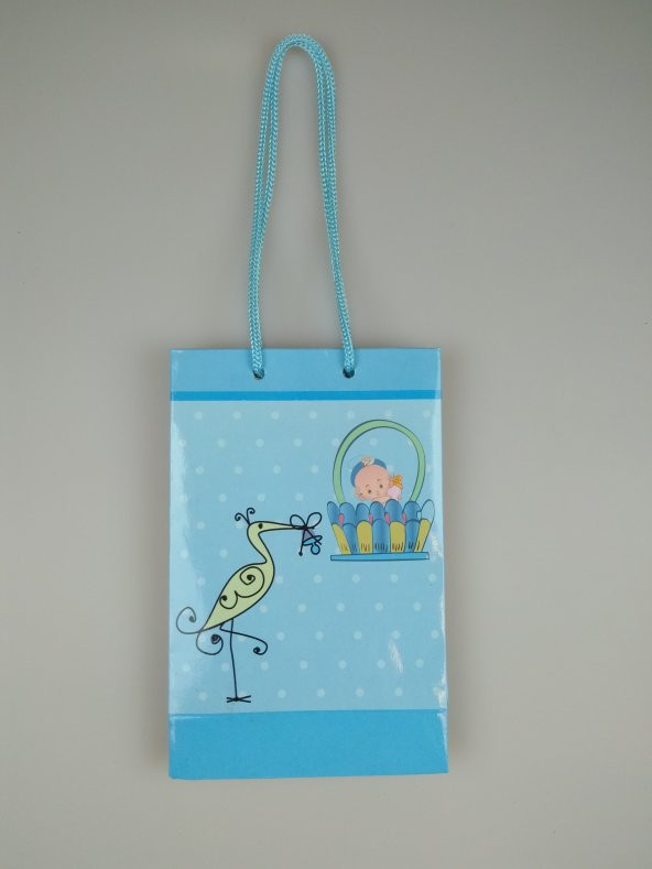 KARTON ÇANTA LEYLEKLİ MAVİ 11CM X 17CM - 1 ADET ürün görseli 1