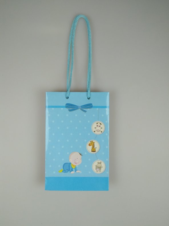KARTON ÇANTA MAVİ BEBEKLİ 11CM X 17CM - 1 ADET ürün görseli 1
